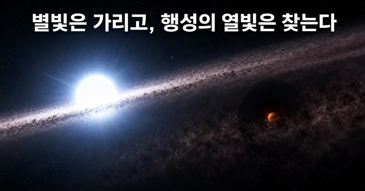 밝은 베타 픽토리스 별빛과 먼지 원반 사이에서 희미한 외계행성 d를 분리하는 직접 촬영 장면