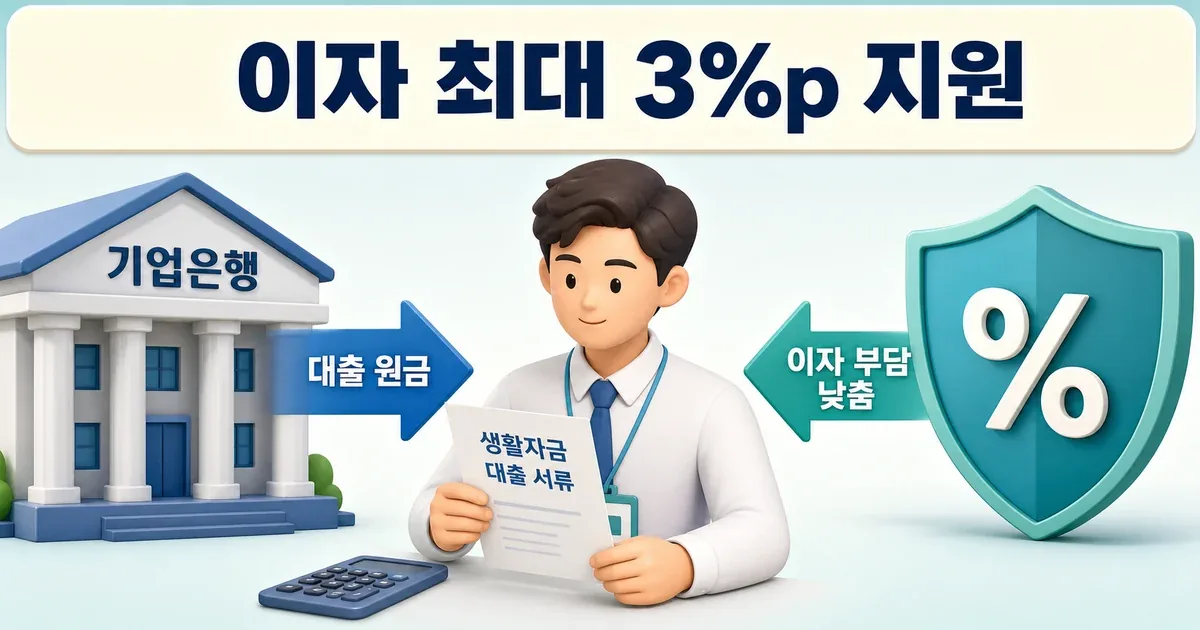 기업은행 생활자금 대출과 근로복지공단 이자 3%포인트 지원 구조