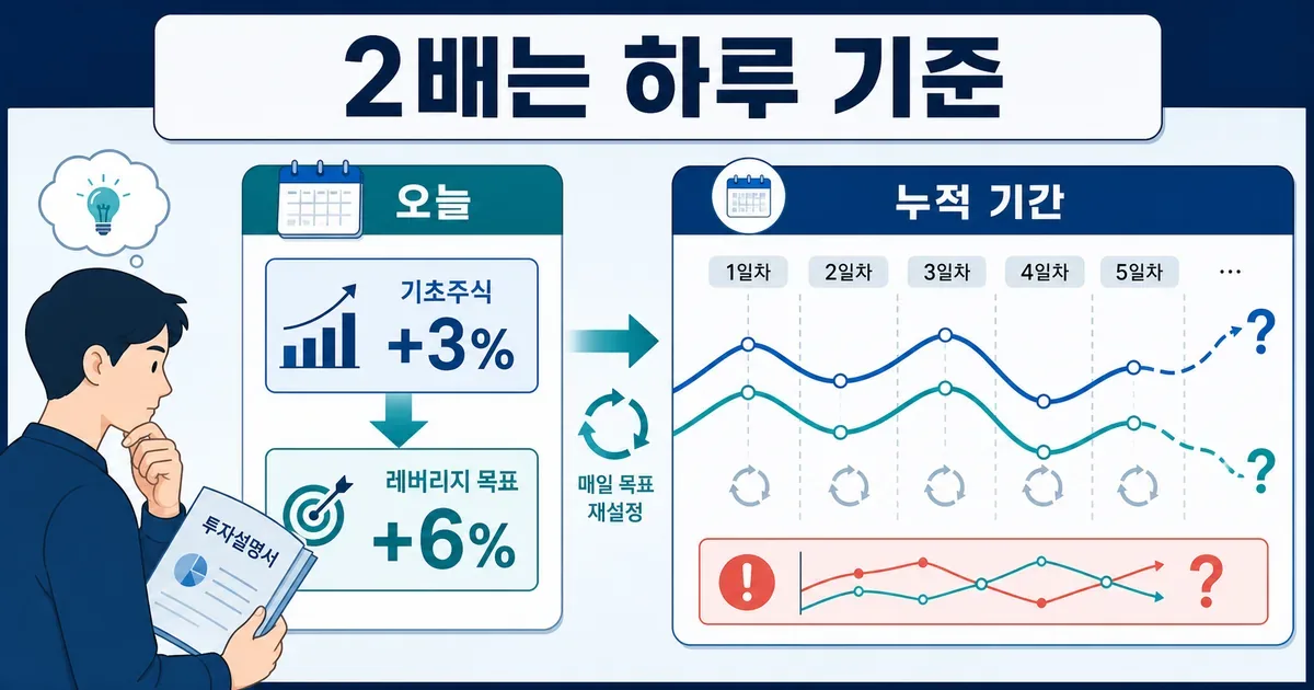 단일종목 레버리지 상품의 2배가 하루 수익률 기준임을 보여주는 설명 이미지