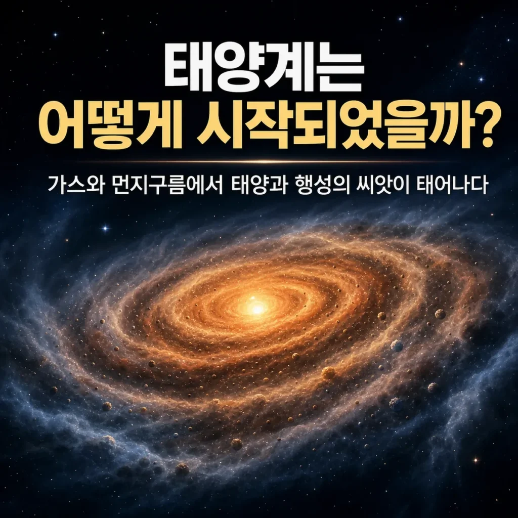 태양계가 가스와 먼지구름에서 시작되는 과정을 설명하는 타이틀 이미지