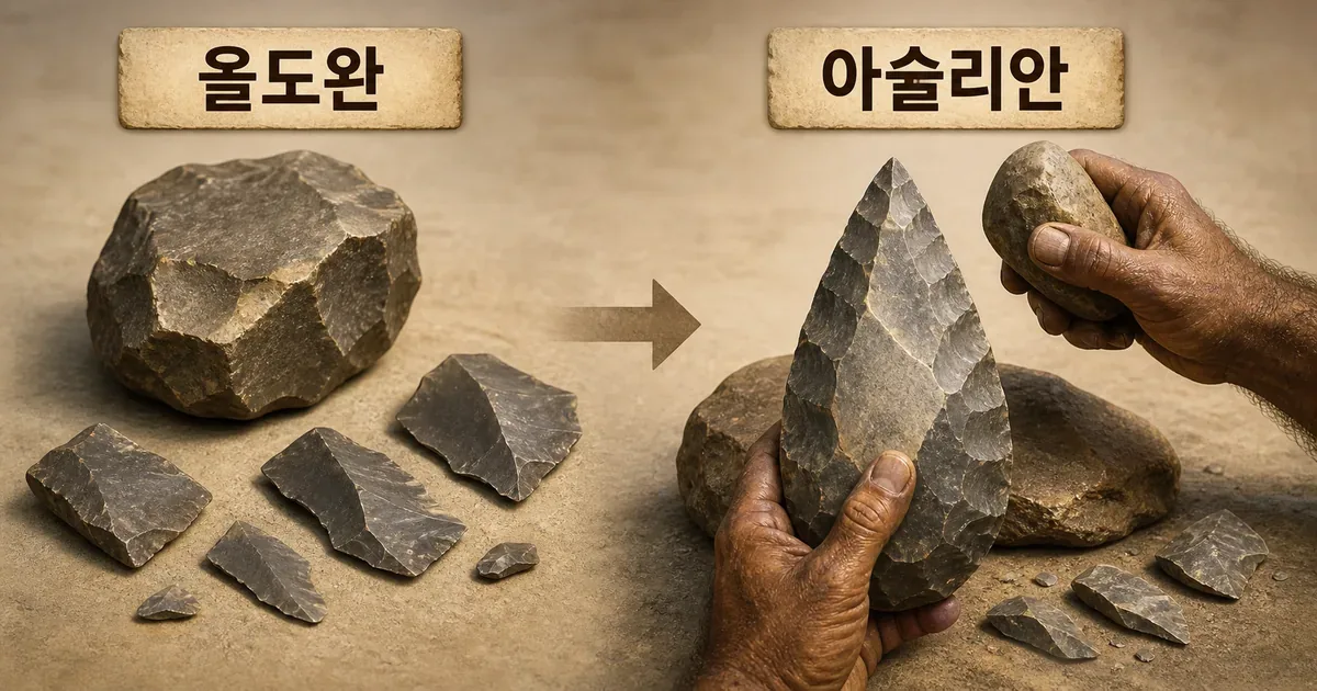올도완 도구와 아슐리안 손도끼의 형태와 제작 사고 차이