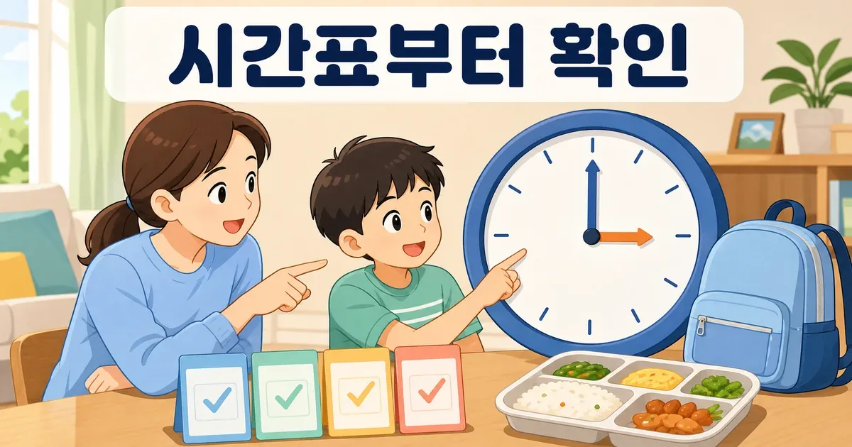 초등 방학 틈새돌봄 센터 운영시간과 식사 확인 장면