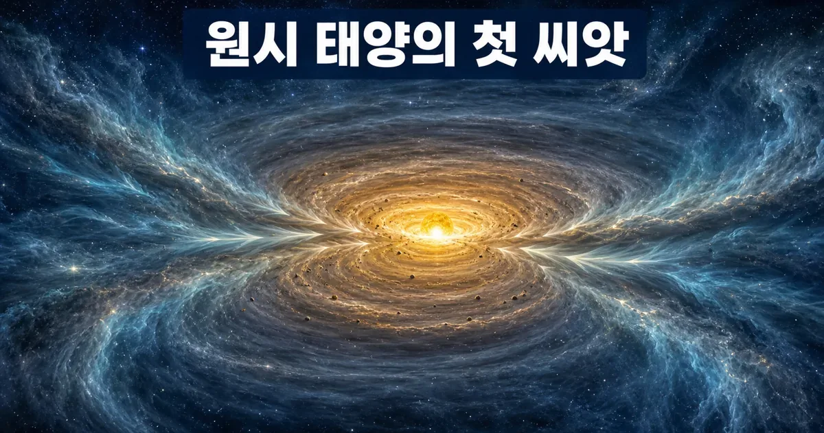 태양 성운이 붕괴해 중심에 원시 태양의 씨앗이 생기는 과정