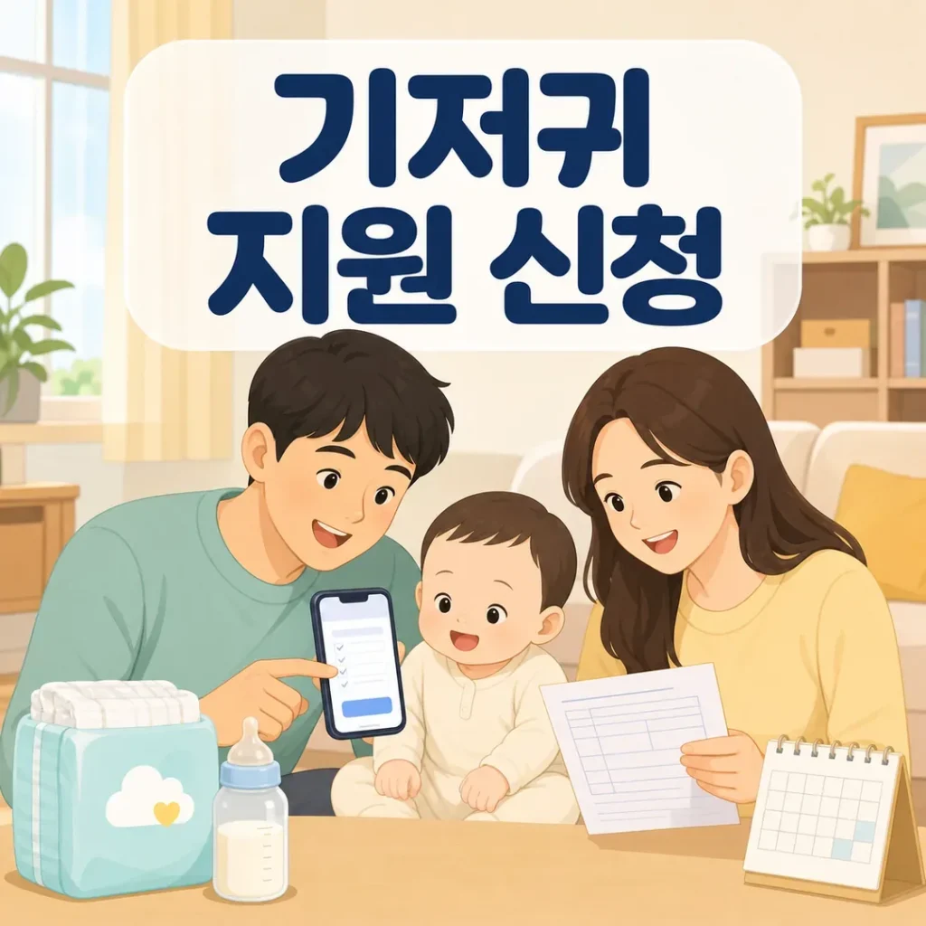 저소득층 기저귀 지원 신청을 준비하는 영아 가정