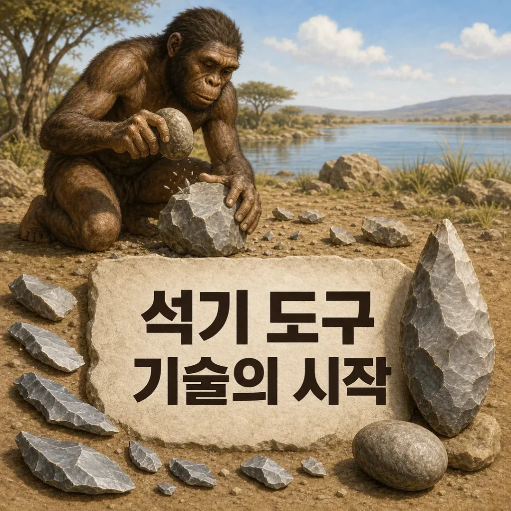 석기 도구 제작 원리와 기술적 사고의 시작을 보여주는 대표 이미지