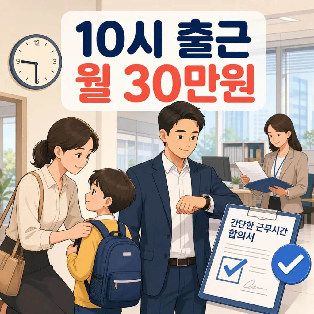 육아기 10시 출근제로 월급을 유지하며 출근시간을 조정하는 직장인 가족