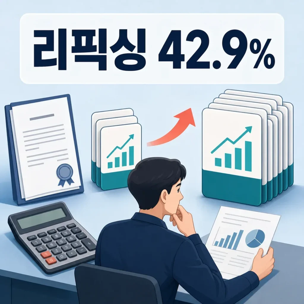전환사채 리픽싱으로 잠재 주식 수가 42.9% 늘어나는 개념을 표현한 대표 이미지