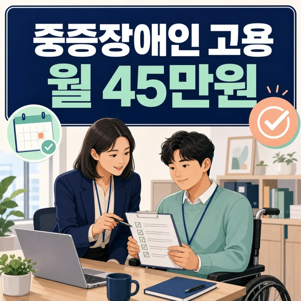 중증장애인 고용으로 월 45만원 장려금을 신청하는 기업 담당자와 근로자
