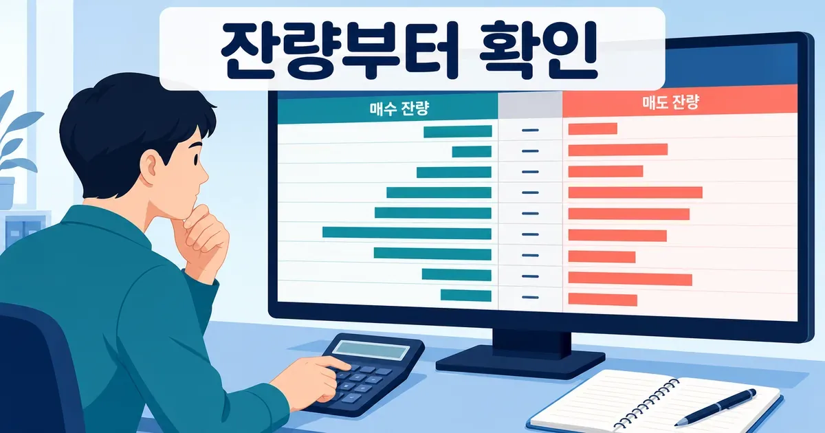 호가창 잔량과 평균 체결가격을 함께 확인하는 투자자 장면