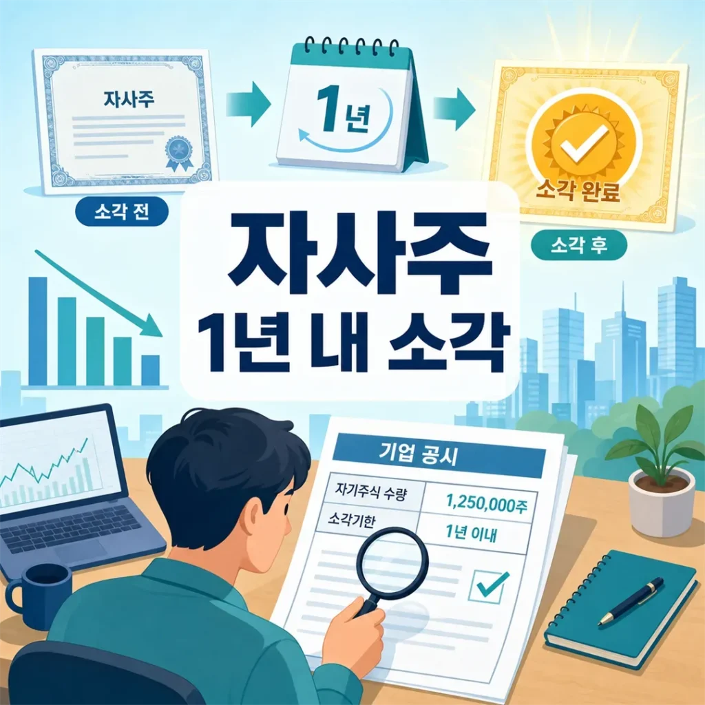 자사주 1년 내 소각과 기업 공시 확인을 설명하는 대표 이미지