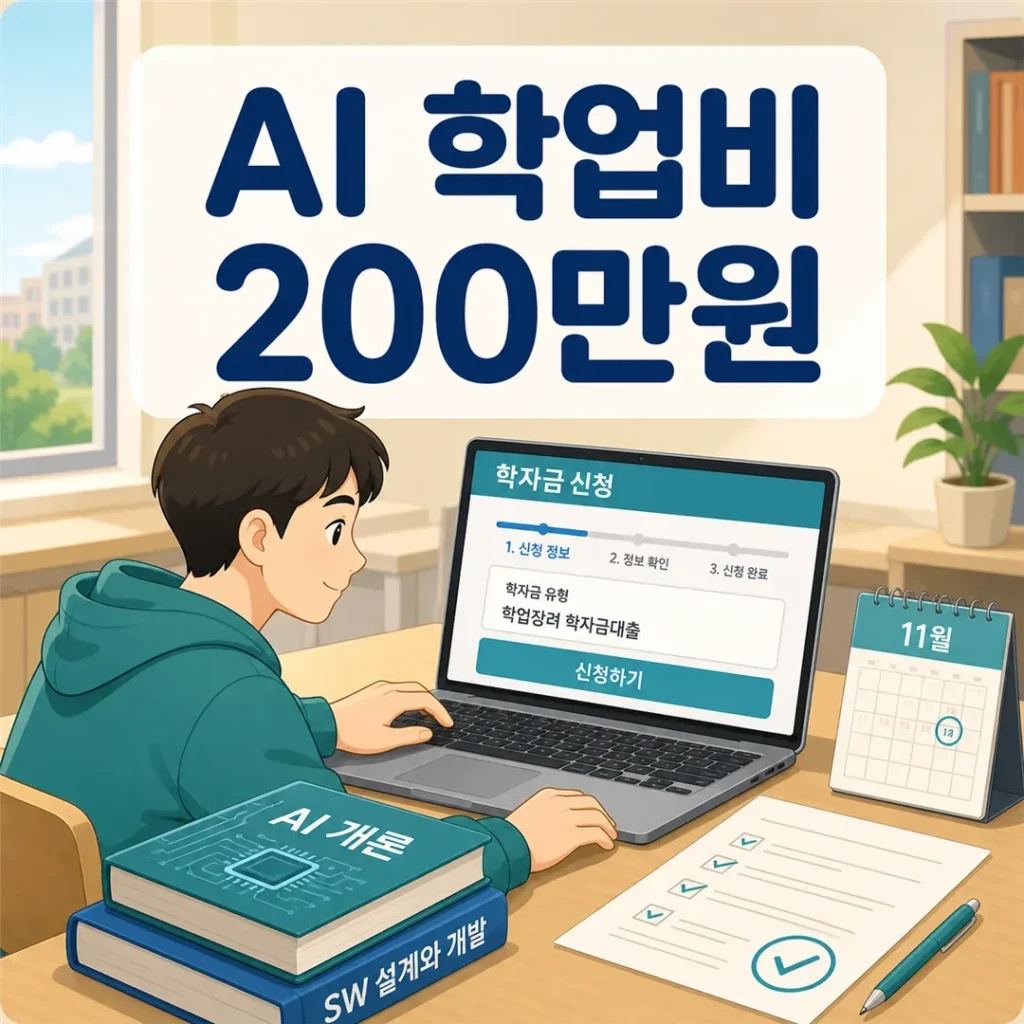 AI SW 학부생이 연 200만원 학업장려 학자금대출을 신청하는 모습