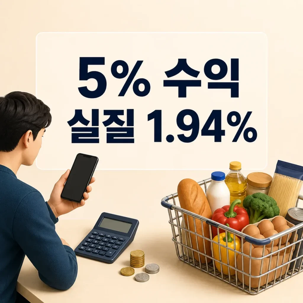 명목 5% 수익이 물가 반영 후 실질 1.94%가 되는 실질수익률 계산
