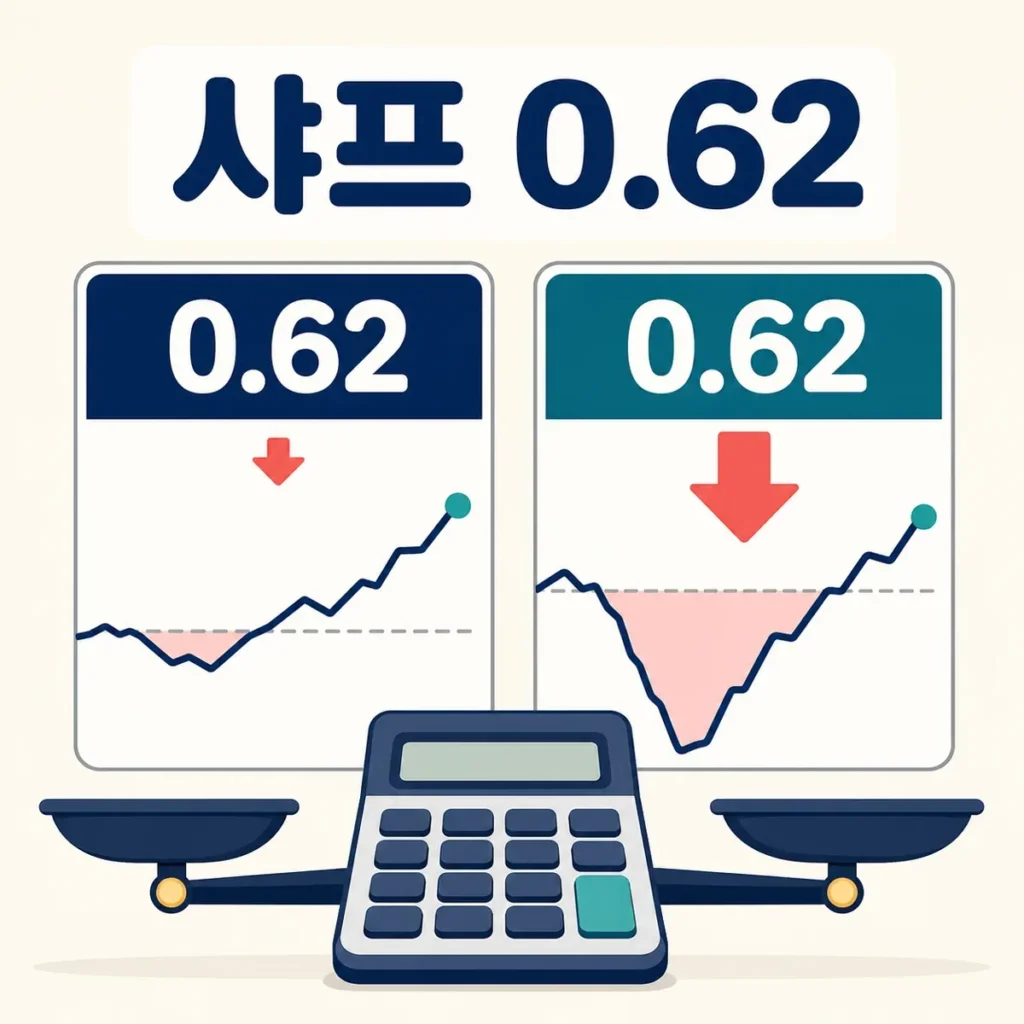 같은 샤프지수 0.62라도 하락 깊이가 다른 두 투자 성과를 비교한 대표 이미지