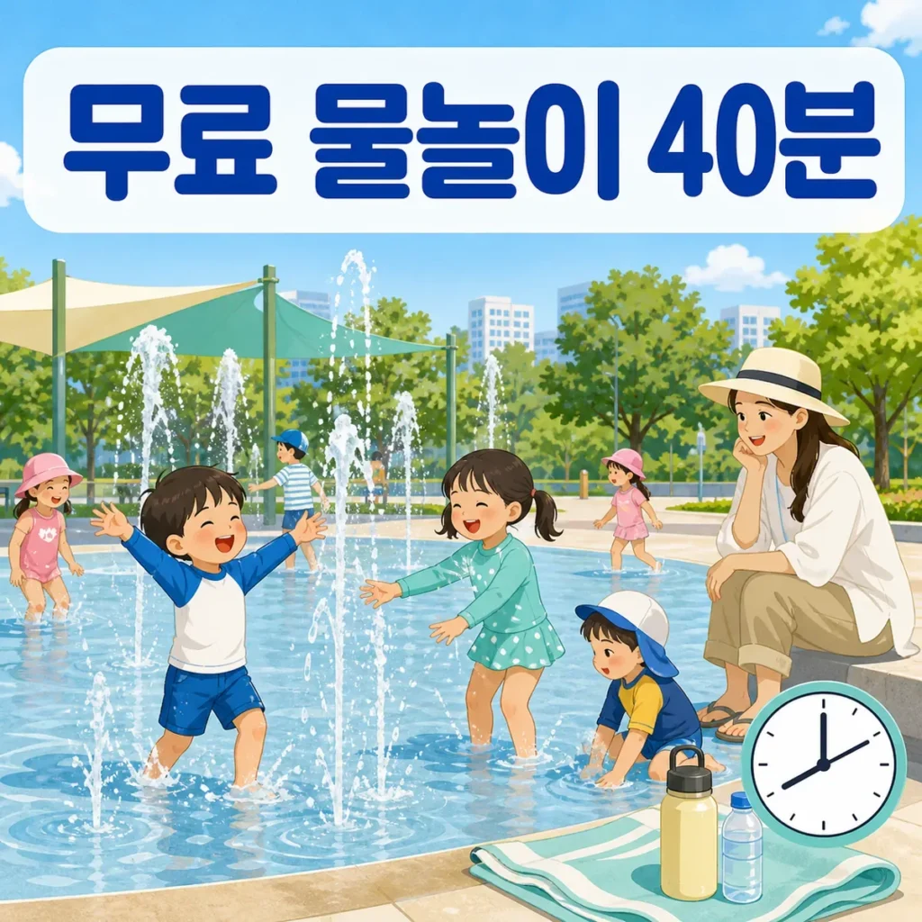 안산 무료 물놀이장에서 40분 동안 물놀이하는 아이들과 보호자