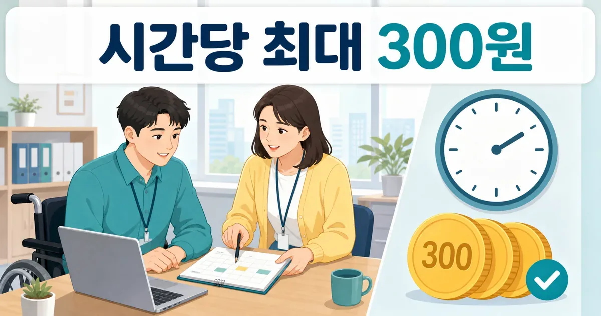 근로지원인 서비스 시간당 300원과 공동지원 인원별 부담금 비교